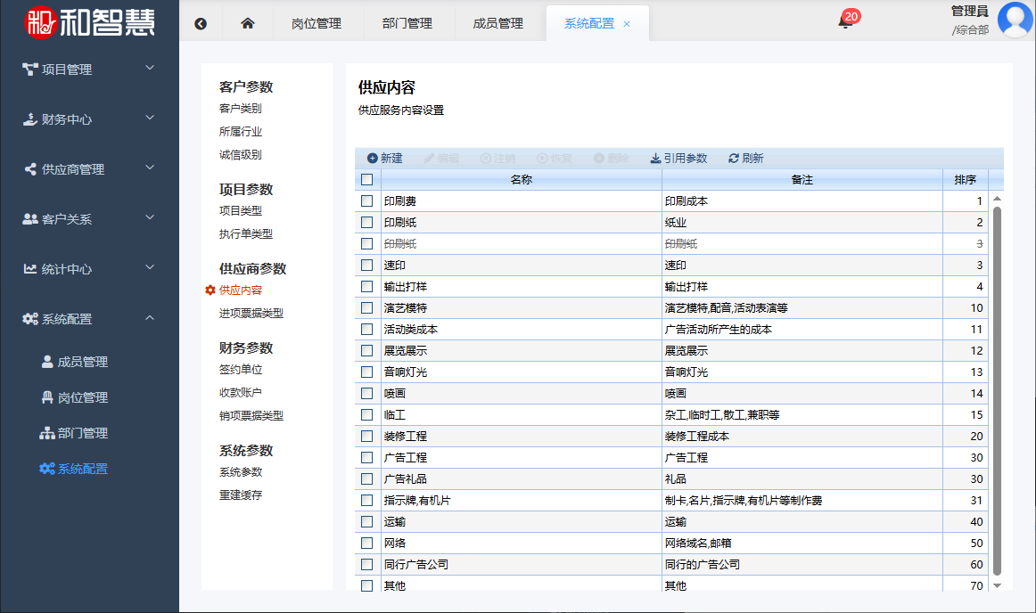 和智慧PEM 供应商供应内容设置